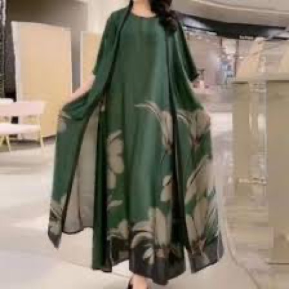 Yalan Ru Shi Floral Printed Chinese Style Dress Coat Set Two-Piece